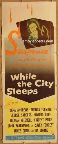 w580 WHILE THE CITY SLEEPS insert movie poster '56 Fritz Lang