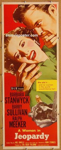 w288 JEOPARDY insert movie poster '53 Barbara Stanwyck, film noir!