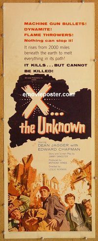 w590 X THE UNKNOWN insert movie poster '57 spooky Hammer sci-fi!
