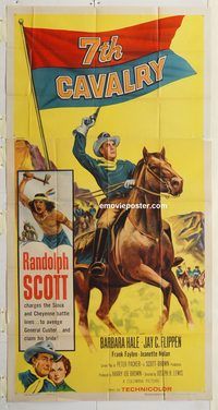 a031 7TH CAVALRY three-sheet movie poster '56 Randolph Scott, Barbara Hale