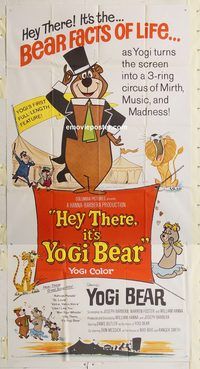 a037 HEY THERE IT'S YOGI BEAR three-sheet movie poster '64 Hanna Barbera