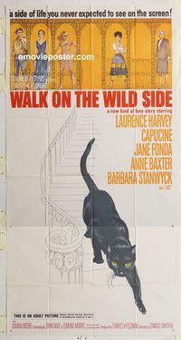 a046 WALK ON THE WILD SIDE three-sheet movie poster '62 Jane Fonda, Harvey