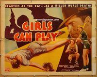 a147 GIRLS CAN PLAY half-sheet movie poster '37 Julie Bishop, baseball!