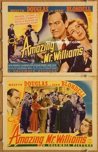 b379 AMAZING MR WILLIAMS 2 movie lobby cards '39 Melvyn Douglas