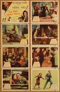 a932 AND BABY MAKES THREE 8 movie lobby cards '49 Robert Young, Hale