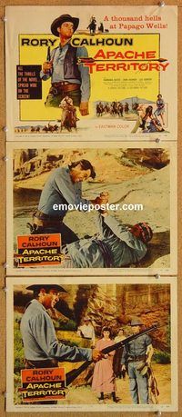 b319 APACHE TERRITORY 3 movie lobby cards '58 Rory Calhoun, Bates