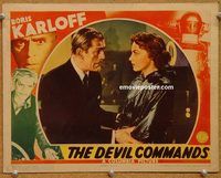a452 DEVIL COMMANDS movie lobby card '41 Boris Karloff horror!