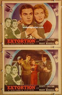 b397 EXTORTION 2 movie lobby cards '38 Scott Colton, Mary Russell