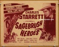 a353 SAGEBRUSH HEROES title lobby card '45 Charles Starrett, western!