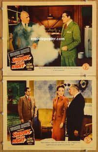 b443 SHADOWS IN THE NIGHT 2 movie lobby cards '44 The Crime Doctor!