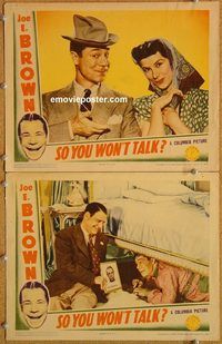 b445 SO YOU WON'T TALK 2 movie lobby cards '40 Joe E. Brown