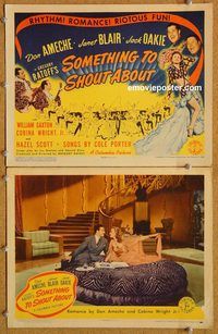 b446 SOMETHING TO SHOUT ABOUT 2 movie lobby cards '43 Don Ameche