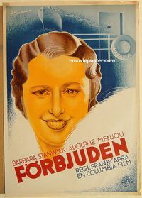 a010 FORBIDDEN Swedish movie poster '32 Barbara Stanwyck, Capra