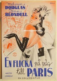 a011 GOOD GIRLS GO TO PARIS Swedish movie poster '39 Joan Blondell
