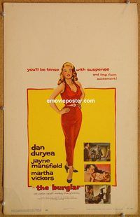 a058 BURGLAR window card movie poster '57 Jayne Mansfield, Dan Duryea