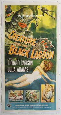 d009 CREATURE FROM THE BLACK LAGOON linen three-sheet movie poster '54 classic!