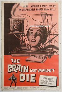 d327 BRAIN THAT WOULDN'T DIE 40x60 movie poster '62 great wacky art!