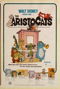 d102 ARISTOCATS Aust one-sheet movie poster '71 Walt Disney felines!