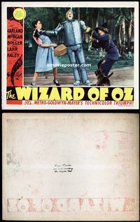 d004 WIZARD OF OZ movie lobby card '39 Tin Man falling on Dorothy!