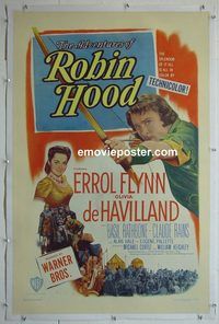 d016 ADVENTURES OF ROBIN HOOD linen one-sheet movie poster R48 Errol Flynn