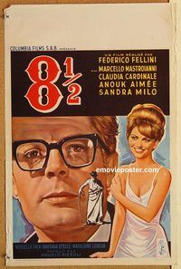 d135 8 1/2 Belgian movie poster '63 Federico Fellini, Mastroianni