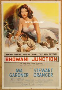 d060 BHOWANI JUNCTION one-sheet movie poster '55 Ava Gardner, Granger
