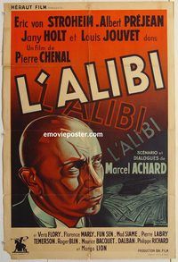 d107 ALIBI French movie poster R51 von Stroheim close-up!