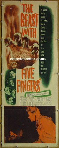 d076 BEAST WITH FIVE FINGERS insert movie poster '47 Peter Lorre
