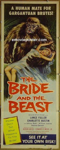 d077 BRIDE & THE BEAST insert movie poster '58 Ed Wood