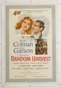 d031 RANDOM HARVEST linen one-sheet movie poster '42 Ronald Colman, Garson