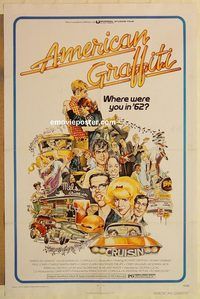 e024 AMERICAN GRAFFITI one-sheet movie poster '73 George Lucas