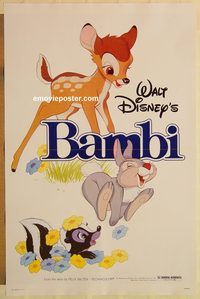 e041 BAMBI one-sheet movie poster R82 Walt Disney cartoon classic!