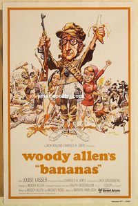 e043 BANANAS int'l one-sheet movie poster R80 Woody Allen, Jack Davis art!