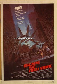 e169 ESCAPE FROM NEW YORK one-sheet movie poster '81 Kurt Russell sci-fi!