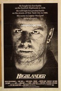 e255 HIGHLANDER one-sheet movie poster '86 Sean Connery, Chris Lambert