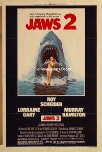 e293 JAWS 2 one-sheet movie poster '78 Roy Scheider, man-eating shark!