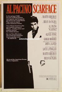 e502 SCARFACE one-sheet movie poster '83 Al Pacino, Brian De Palma, Stone