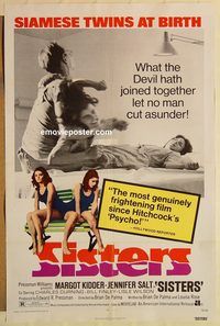 e525 SISTERS one-sheet movie poster '73 Brian De Palma, AIP, Kidder