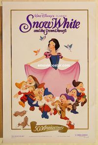 e530 SNOW WHITE & THE SEVEN DWARFS one-sheet movie poster R87 Disney