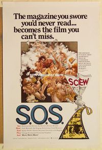 e496 S.O.S. one-sheet movie poster '75 sexploitation, Screw on Screen!