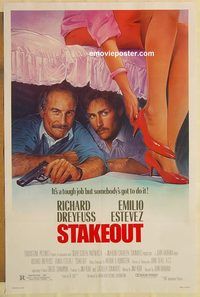 e544 STAKEOUT one-sheet movie poster '87 Richard Dreyfuss, Emilio Estevez