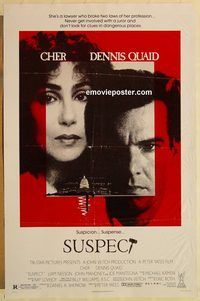 e576 SUSPECT one-sheet movie poster '87 Cher, Dennis Quaid, Neeson