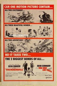 e591 THUNDERBALL/YOU ONLY LIVE TWICE one-sheet movie poster '71 Connery