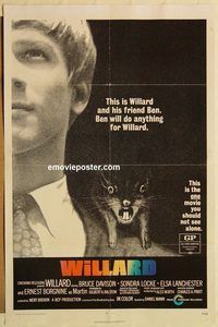 e629 WILLARD one-sheet movie poster '71 Bruce Davison, Sondra Locke