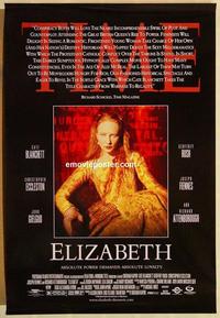 f212 ELIZABETH 'reviews' DS one-sheet movie poster '98 Cate Blanchett, Rush