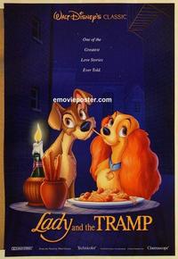 f381 LADY & THE TRAMP DS one-sheet movie poster R97 Walt Disney classic!