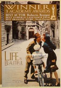 f405 LIFE IS BEAUTIFUL DS awards one-sheet movie poster '97 Roberto Benigni