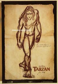 f651 TARZAN DS teaser one-sheet movie poster '99 cool Disney jungle image!