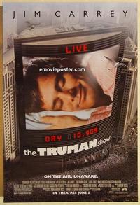 f693 TRUMAN SHOW DS advance one-sheet movie poster '98 Jim Carrey, Peter Weir