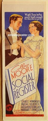 h014 SOCIAL REGISTER long Australian daybill movie poster '34 Colleen Moore